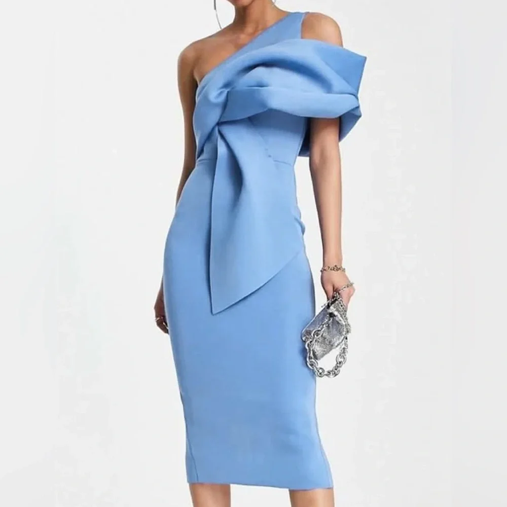 ASOS One-Shoulder Blue Draped Dress - Picture 1 of 10
